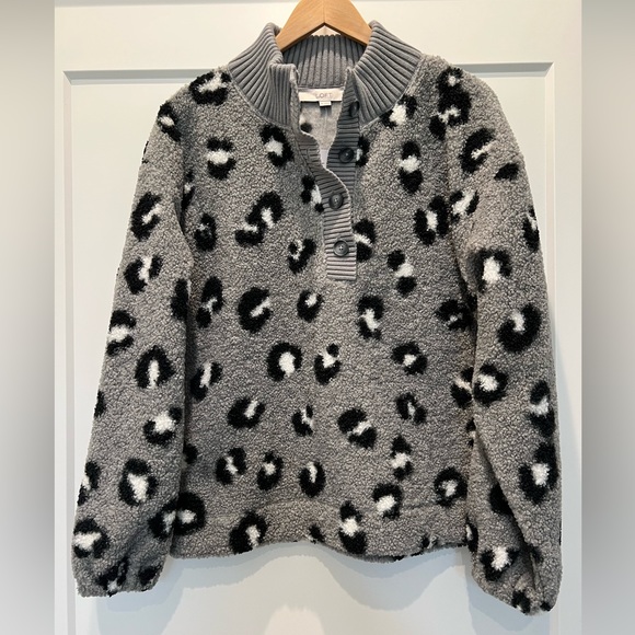 Loft Spotted Rib Trim Sherpa Top - Picture 2 of 6